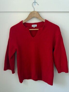 BIANCO & BLU Red Merino Wool Cashmere Notch Neck Sweater Italy